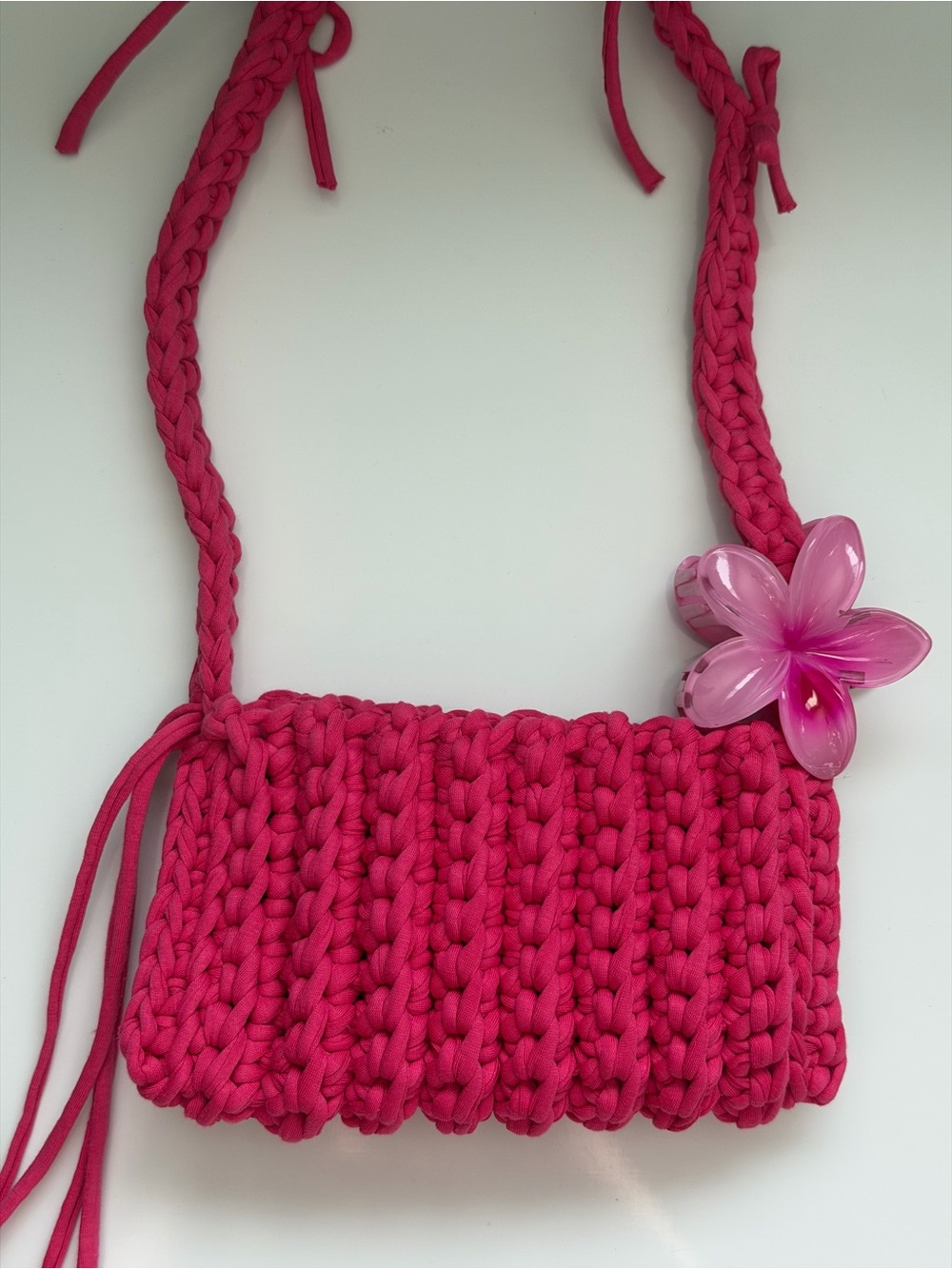 Handmade Hot Pink Crochet Crossbody Bag - Picture 7 of 10